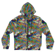 Psychedelic Zebra Stripe Swirl Hoodie | Hypnotic Primary Color Design
