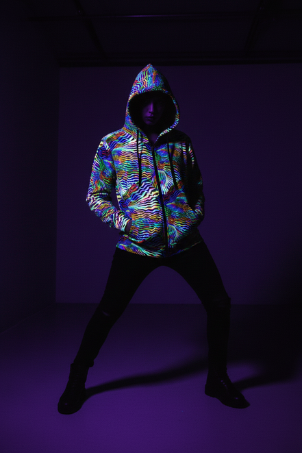 Psychedelic Zebra Stripe Swirl Hoodie | Hypnotic Primary Color Design