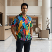 Vibrant Men's Hawaiian Camp Shirt, Tropical Vacation Wear, Beach Party Essentials, Fun Summer Fashion, Colorful AOP Shirt