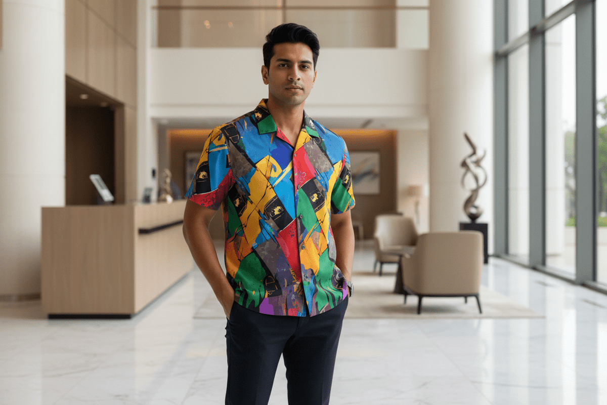 Vibrant Men's Hawaiian Camp Shirt, Tropical Vacation Wear, Beach Party Essentials, Fun Summer | Aesthetic Rebellion