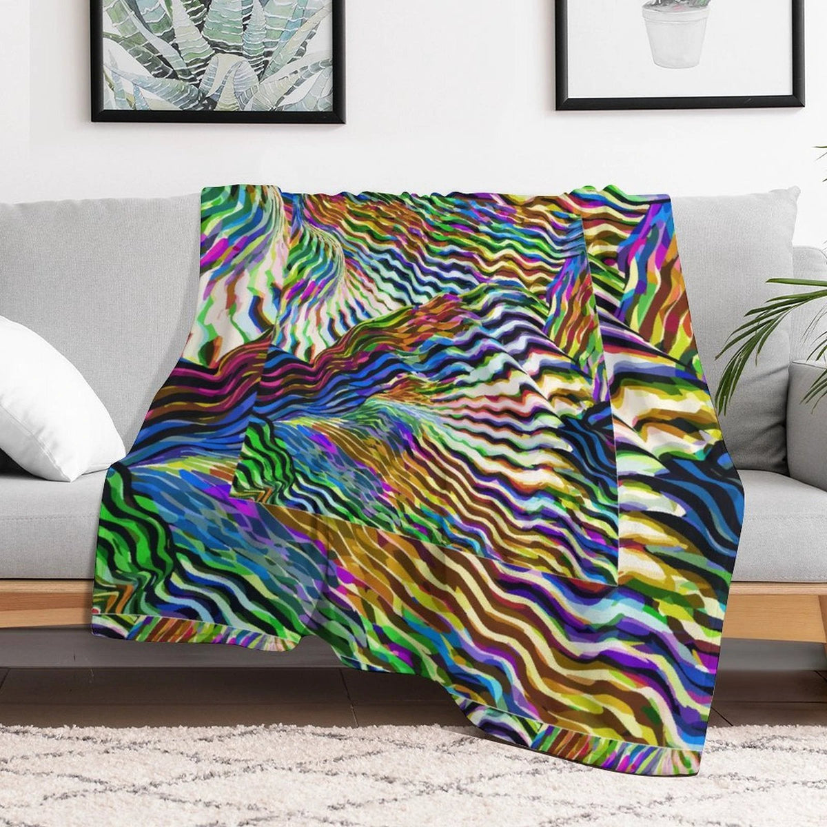 Lightning Complex AOP Vintage Flannel Blanket 50×60 | Psychedelic Ribbon-Wave Maximalist Throw | Aesthetic Rebellion