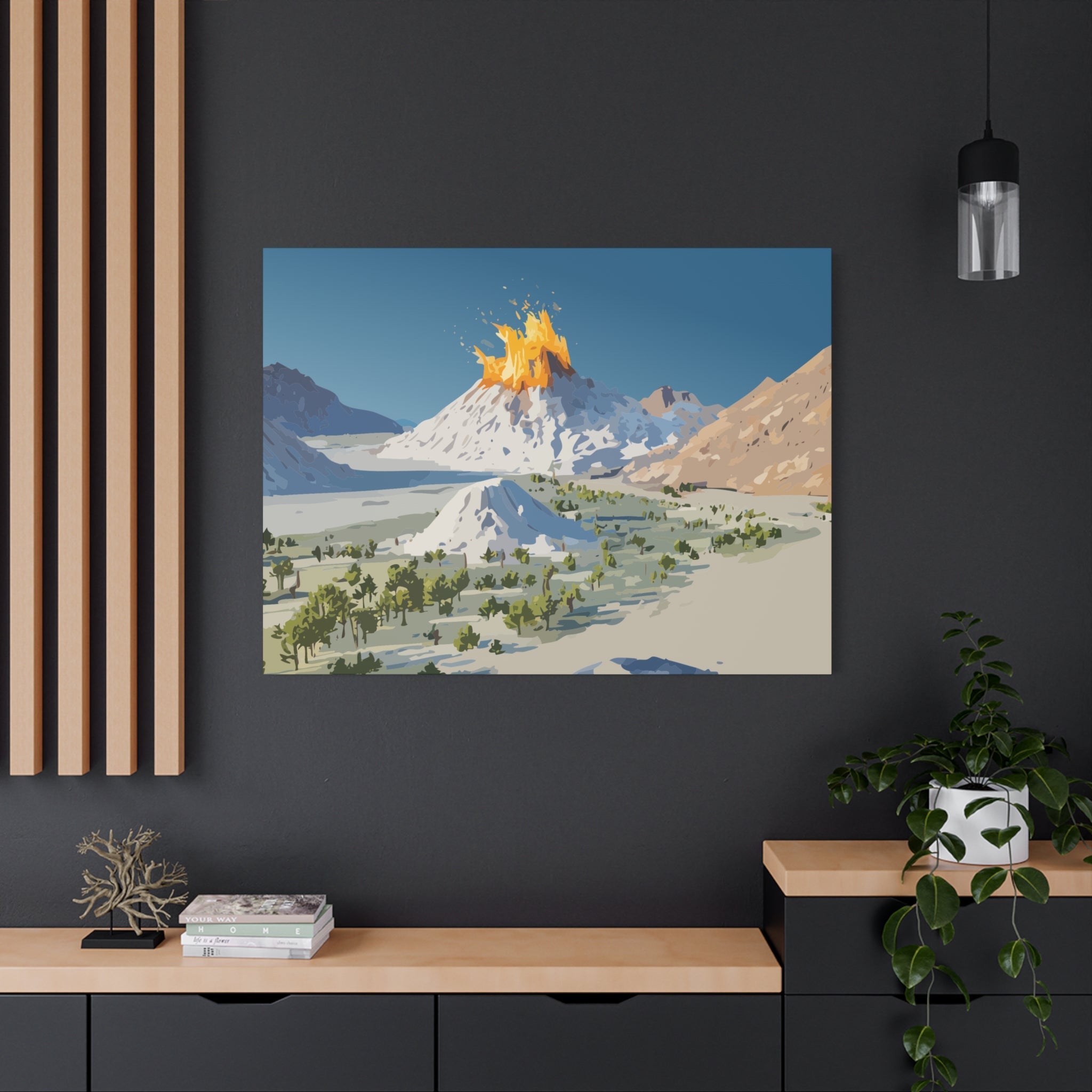 Tropical Volcano Eruption Canvas Print for Nature-Obsessed Interiors — Island Adventure Wall Art, FSC-Certified Matte Stretched Canvas, Home Decor Gift for Wanderlust Collectors