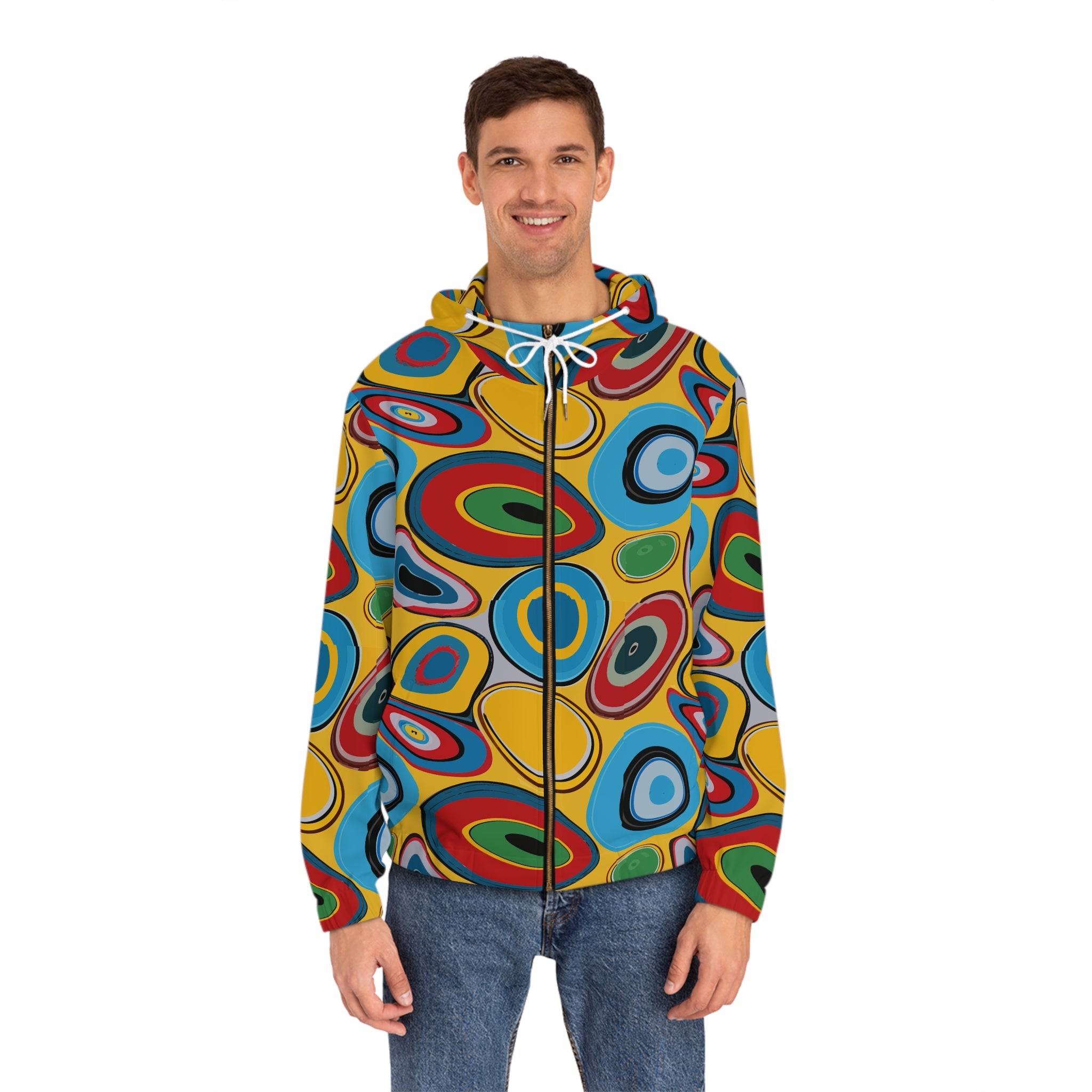 Psychedelic Eye AOP Zip-Up Hoodie for Weirdcore and Indie Sleaze Dressers — Maximalist Retro 70s Dopamine Dressing Festival Jacket, Abstract Art Statement Streetwear