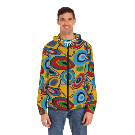 Psychedelic Eye AOP Zip-Up Hoodie for Weirdcore and Indie Sleaze Dressers — Maximalist Retro 70s Dopamine Dressing Festival Jacket, Abstract Art Statement Streetwear