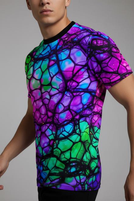 Psychedelic Web Unisex Tee – Vibrant Abstract Cut & Sew T-Shirt | Festival Fashion & Streetwear Vibes