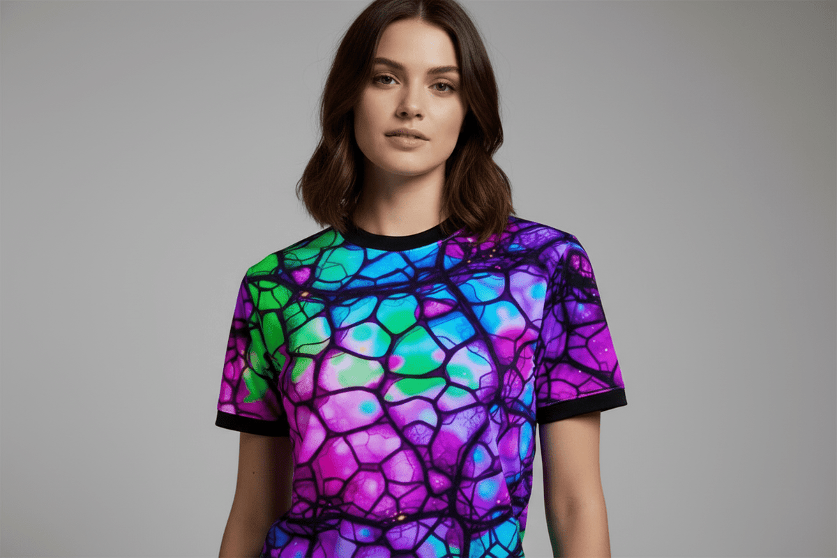 Psychedelic Web Unisex Tee – Vibrant Abstract Cut & Sew T-Shirt | Festival Fashion & Streetwear | Aesthetic Rebellion