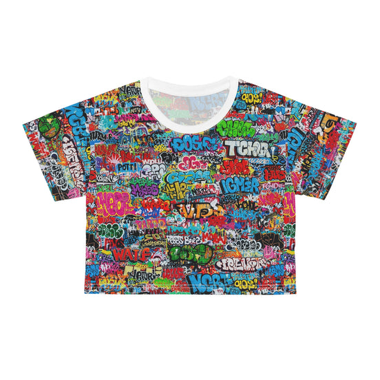 Graffiti Print Crop Tee for Colorful Urban Street Art Dressers — Bold AOP Hip-Hop Crop Top, Festival Party Summer Statement, Skater Youth Fashion Streetwear
