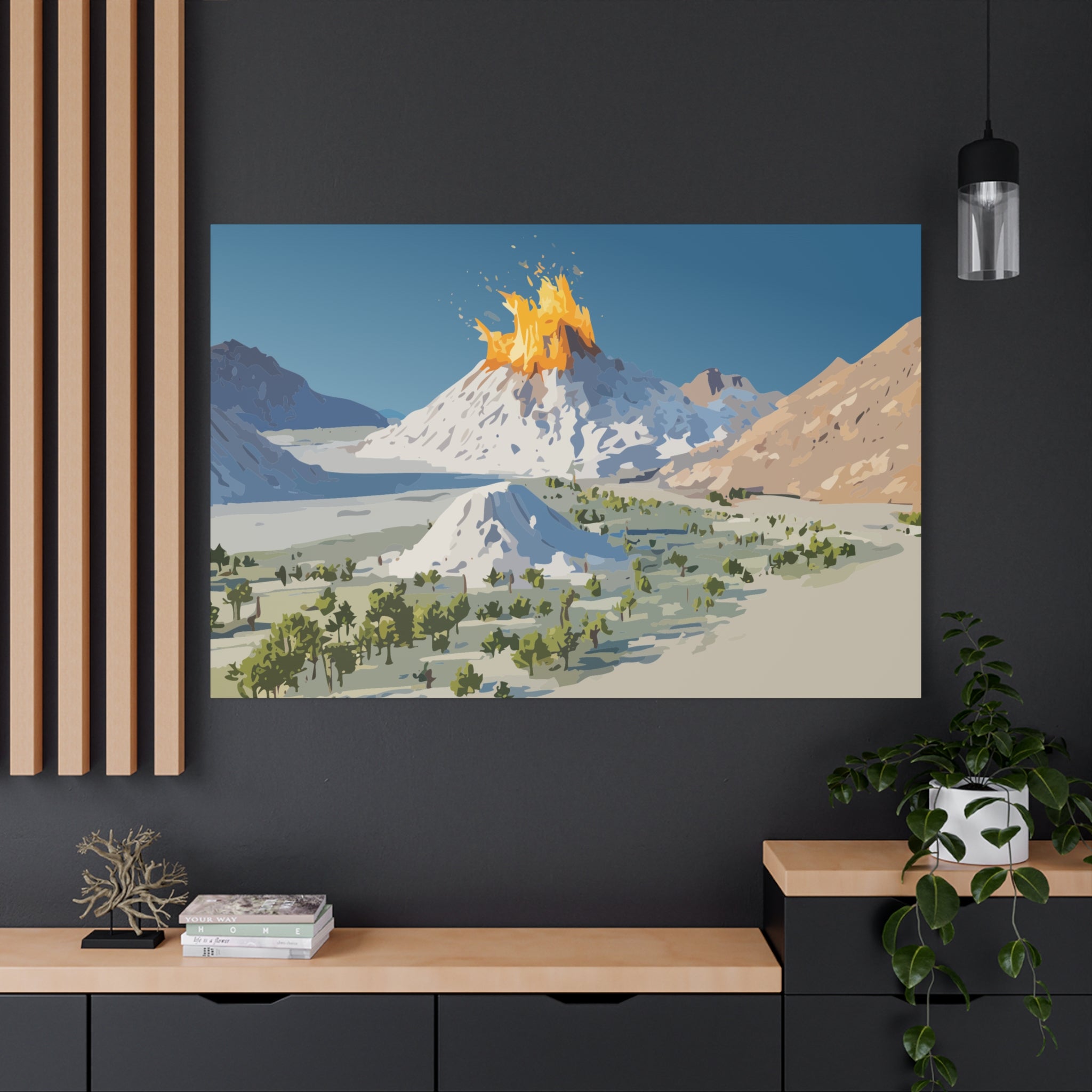 Tropical Volcano Eruption Canvas Print for Nature-Obsessed Interiors — Island Adventure Wall Art, FSC-Certified Matte Stretched Canvas, Home Decor Gift for Wanderlust Collectors