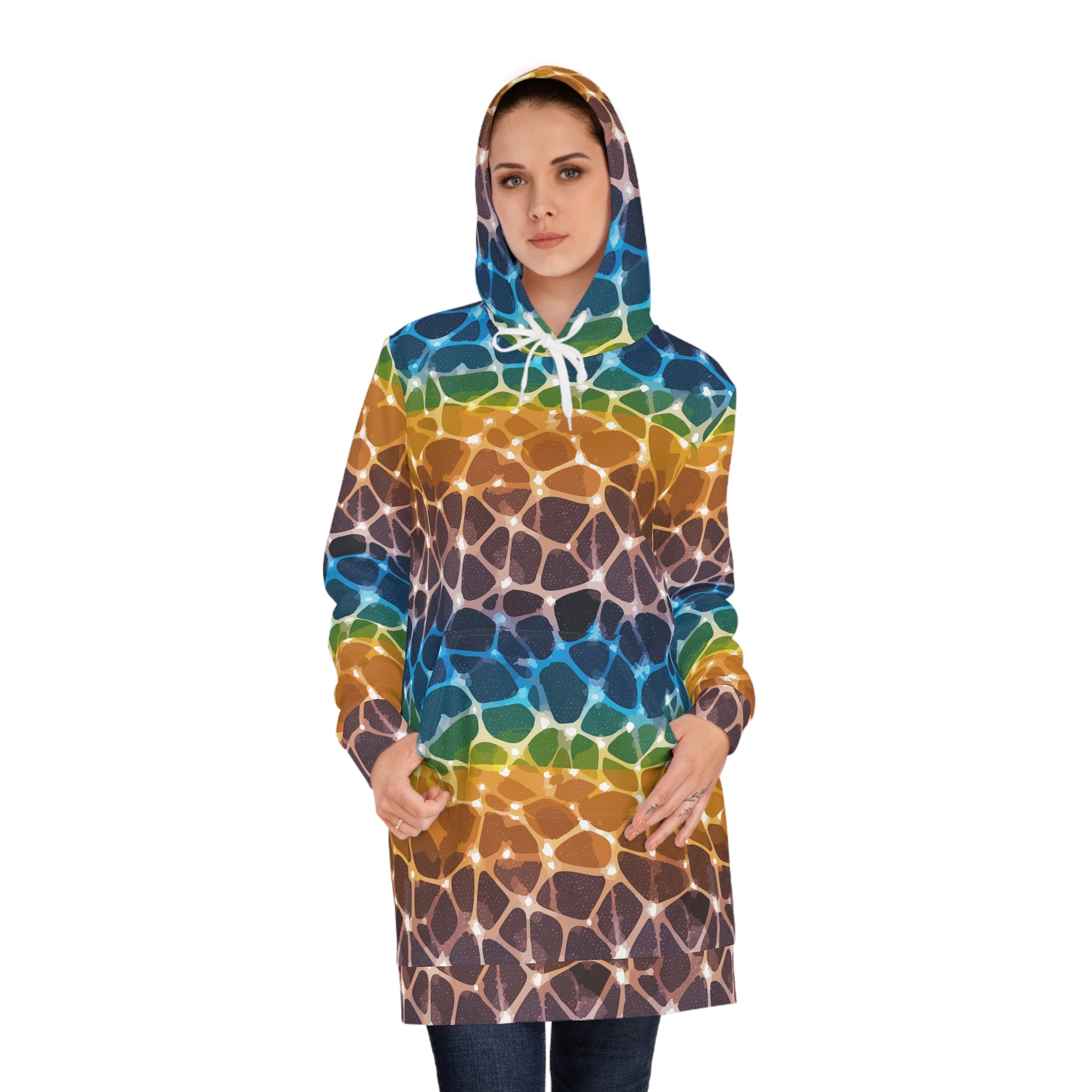 Rainbow Stripe Hoodie Dress — All-Over Print