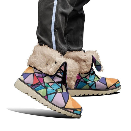 Geometric Prism Print Winter Boots - Warm Velvet-Lined Non-Slip Footwear for Artistic Style by Aesthetic Rebellion