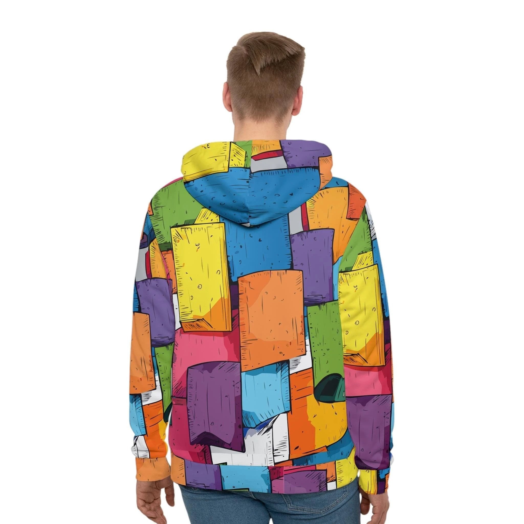 Maximalist Geometric Block Print Hoodie - Vibrant Architectural AOP Sweatshirt for Tech-Creatives by Aesthetic Rebellion