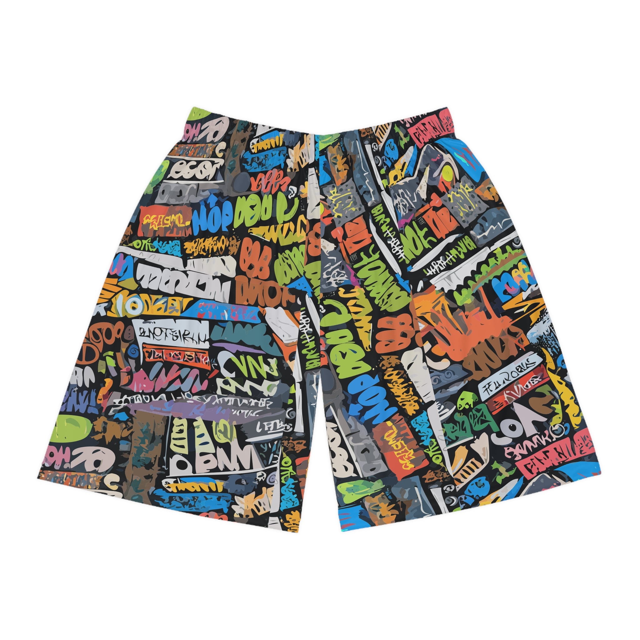 Graffiti Basketball Shorts for Hoop Culture Heads — Concrete Chaos AOP Streetwear, Festival Gym Wear, Loud Athletic Bottoms, Skater Shorts, Bold Print Activewear