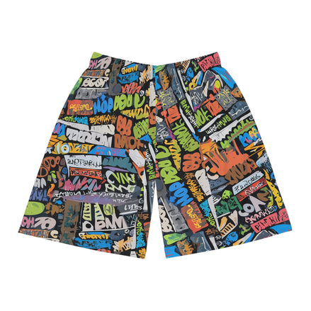 Graffiti Basketball Shorts for Hoop Culture Heads — Concrete Chaos AOP Streetwear, Festival Gym | Aesthetic Rebellion