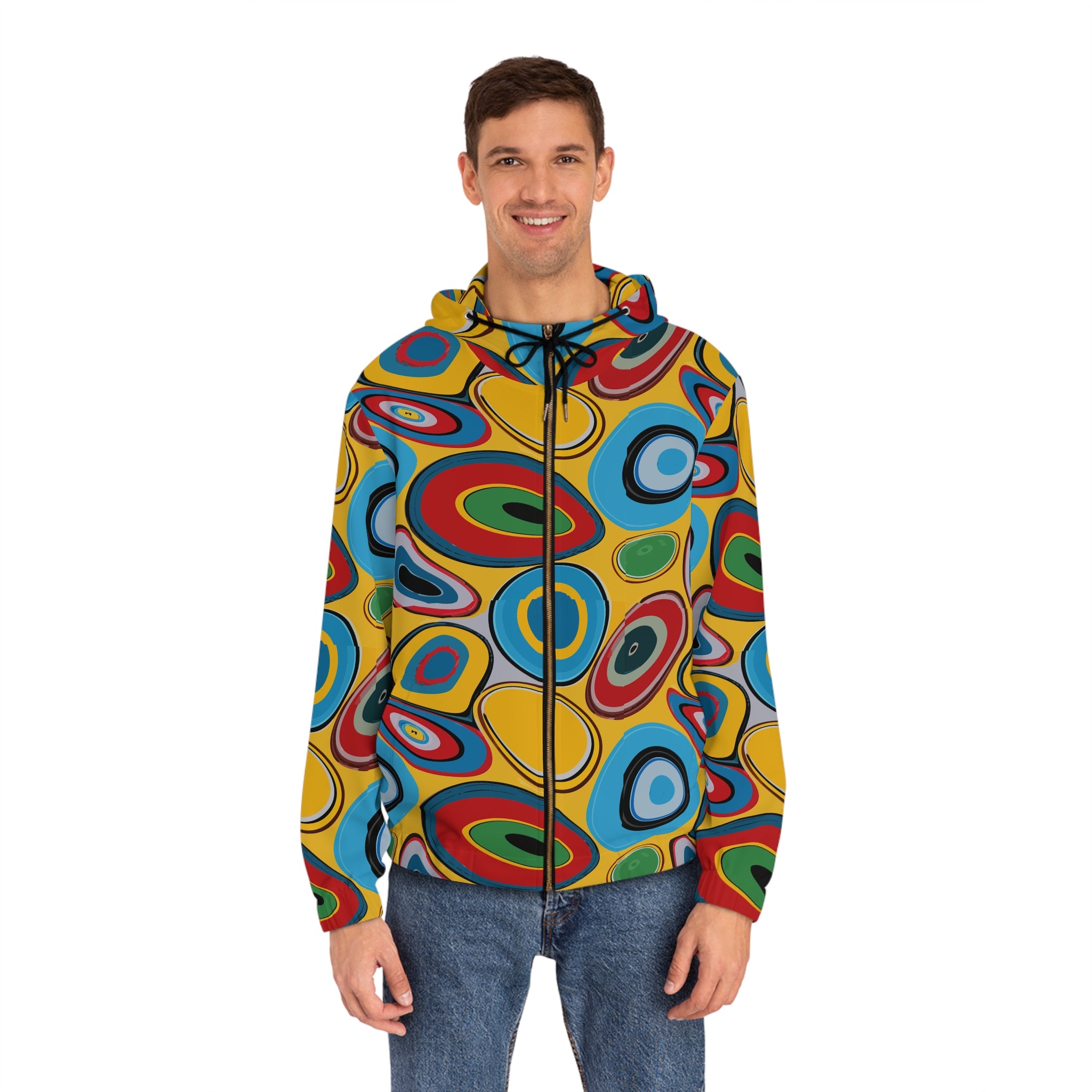 Psychedelic Eye AOP Zip-Up Hoodie for Weirdcore and Indie Sleaze Dressers — Maximalist Retro 70s Dopamine Dressing Festival Jacket, Abstract Art Statement Streetwear