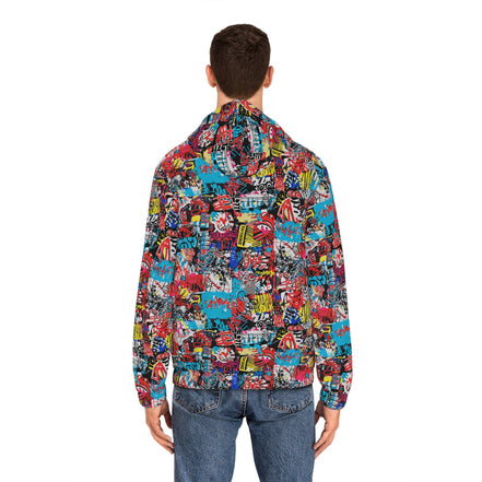 Graffiti Collage Full-Zip Hoodie for Streetwear Collectors — Layered AOP Urban Art Statement, Lightweight Festival Layer, Commuter Skater Bold Outerwear, Men's Print Zip