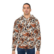 Leopard Spot AOP Pullover Hoodie for Wild Street Style Dressers — Brown Cream Animal Print, 250gsm Poly Cut-and-Sewn, Fall Autumn Cozy Unisex Statement Sweatshirt