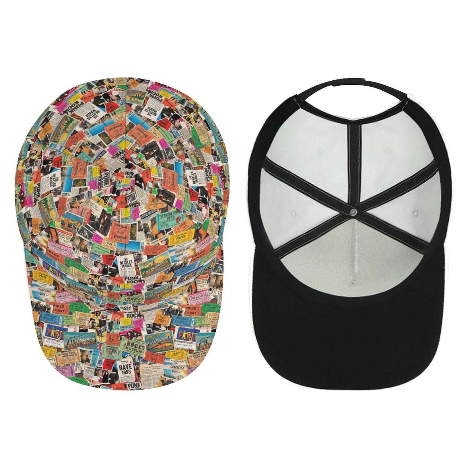 Maximalist AOP Snapback for Wanderlust Dressers — Ticket To Somewhere Bent Brim Cap, Festival Travel Hat, Streetwear Statement, Outdoor Adventure Cap, Unisex Bold Print