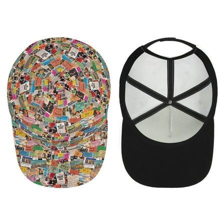 Maximalist AOP Snapback for Wanderlust Dressers — Ticket To Somewhere Bent Brim Cap, Festival Travel Hat, Streetwear Statement, Outdoor Adventure Cap, Unisex Bold Print