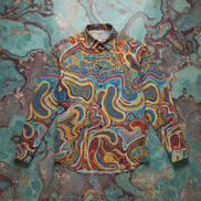 Maximalist Long-Sleeve Shirt for Creative Directors — DNA Thread AOP Button-Up, Art-Forward Workwear, Founder Uniform, Gallery-Ready Menswear, Cotton Poplin