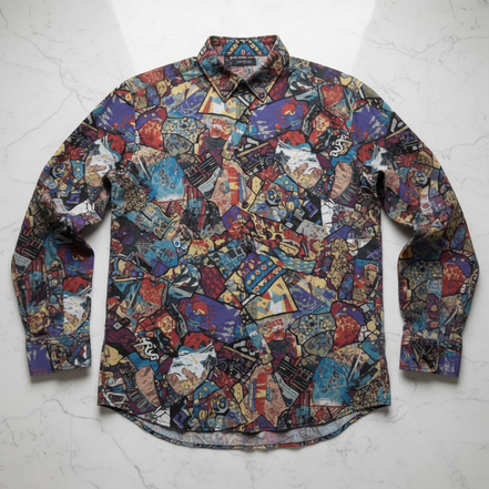 Gatsby's Gear Art Deco Button-Up for Creative-Professional Dressers — Jazz Era AOP Long Sleeve, 125gsm Slub Cotton Breathable, Gallery Night Menswear, Roaring 20s Streetwear, XS–5XL