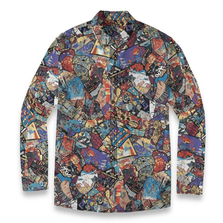 Gatsby's Gear AOP Long Sleeve Button-Up Shirt | Art Deco Maximalist Print Slub Cotton (125gsm | Aesthetic Rebellion