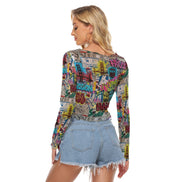 All-Over Print Women's Mesh Long Sleeves T-shirt Yoycol