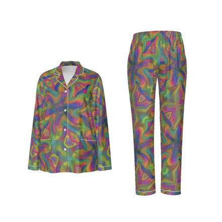 All-Over Print Women's Long Sleeve Pajama Set With White Contrast Piping by Yoycol