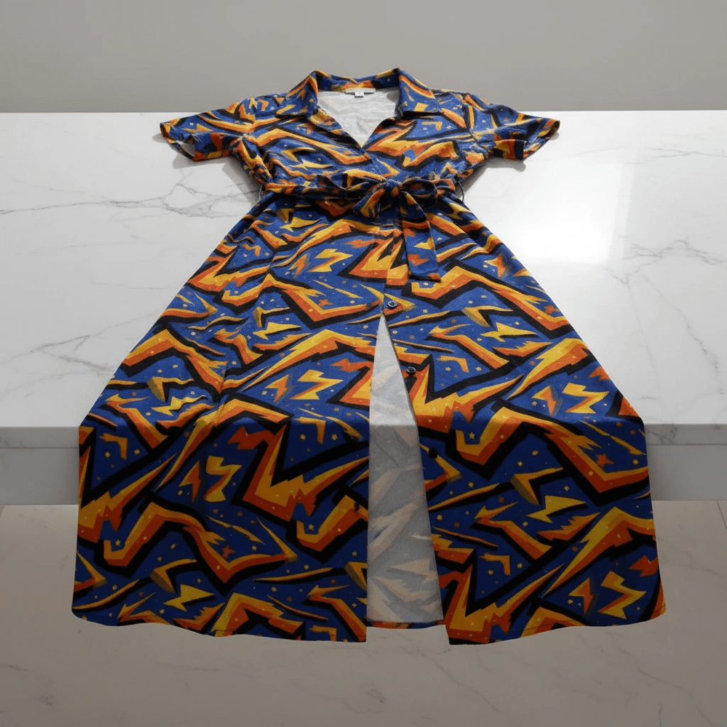 All-Over Print Shirt Dress – Women's Button-Front Midi Dress with Waist Tie by Yoycol