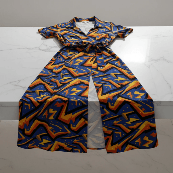 All-Over Print Shirt Dress – Women's Button-Front Midi Dress with Waist Tie by Yoycol