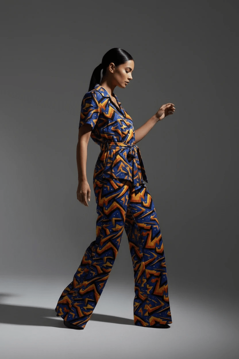All-Over Print Shirt Dress – Women's Button-Front Midi Dress with Waist Tie by Yoycol