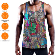 Chaos Crew Tank for the Chronically Self-Expressive — Graffiti Y-Back Muscle Tee, Festival Gym Wear, Neon Rave Stringer, Bold Streetwear, Unisex Statement Activewear