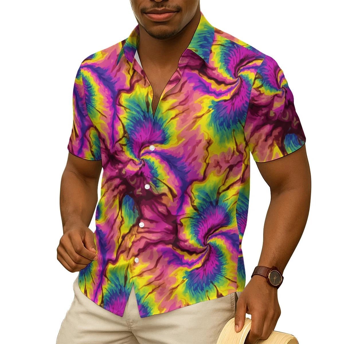 Wearable Art Silk-Feel Shirt for Festival-Goers — Incoherent State of Dye AOP Short Sleeve, Fluid | Aesthetic Rebellion