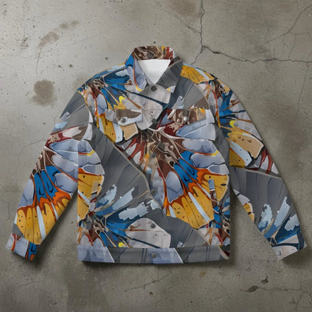 Glacier Shard Collared Jacket — Icy Blue Abstract Patchwork AOP Outerwear for Cool-Tone Maximalists | Aesthetic Rebellion