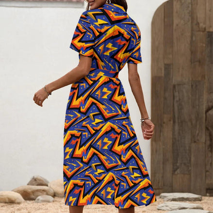 Maximalist Midi Dress for Gallery-Going Self-Expressers — AOP Button-Front Shirt Dress, Festival | Aesthetic Rebellion