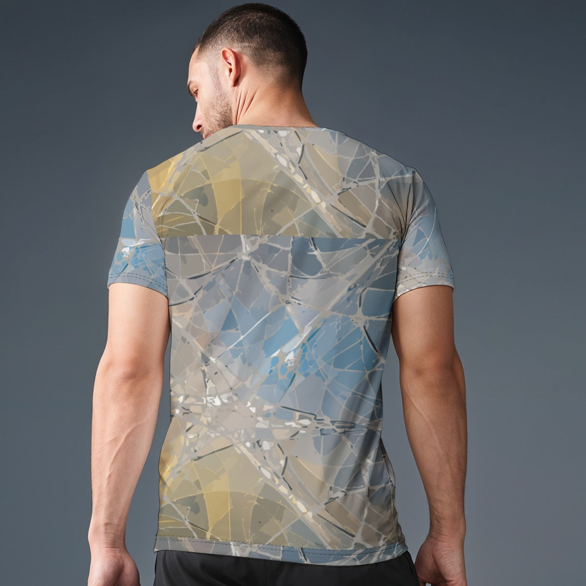 Nimbus Drift 5000 Premium AOP Performance Tee for Ethereal Streetwear Collectors — Abstract Smoke Marble Print, High-Stretch Fluid Art Activewear, Slate Blue Statement Top