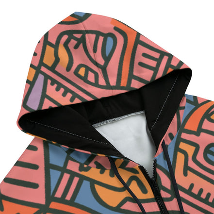 All-Over Print Zip Up Hoodie With Pocket | Interlock Yoycol