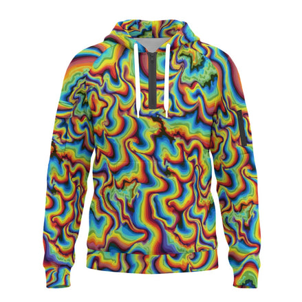 Banana Vector Waves Hoodie — Squiggly Yellow & Cobalt Pop Pattern AOP Pullover, Certified | Aesthetic Rebellion