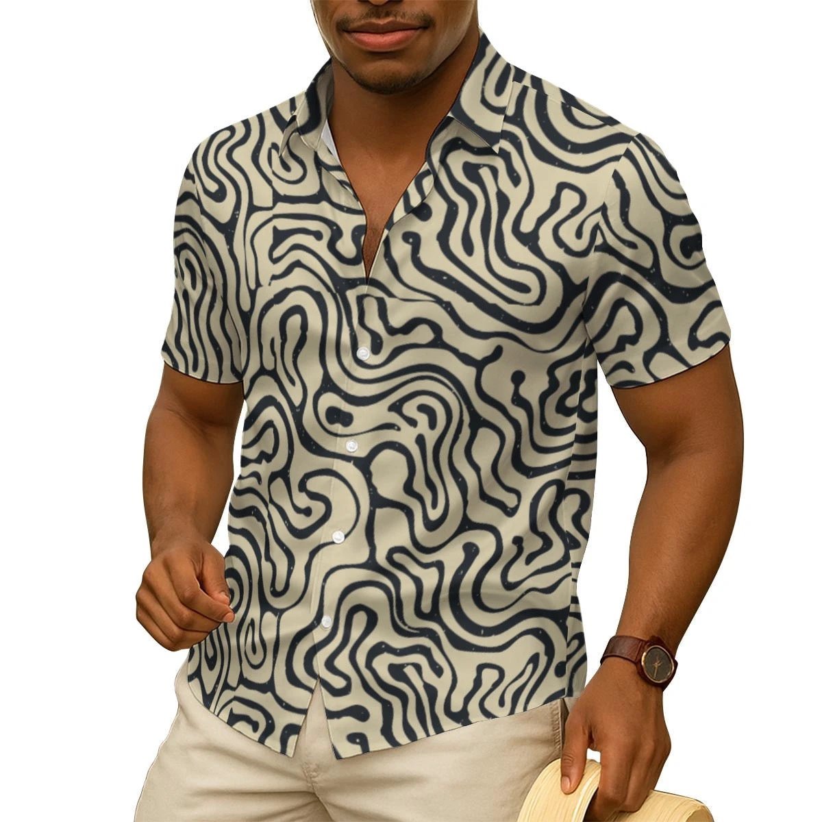All-Over Print Men's Imitation Silk Short-Sleeved Shirt by Yoycol