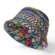 Ocular Opulence Reversible Bucket Hat — Holographic Op-Art × Stained Glass Mosaic