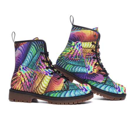 Kaleido Bloom Martin Boots — Rainbow Mandala Floral AOP Combat Boots, Wearable Art Footwear | Aesthetic Rebellion