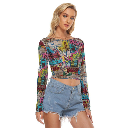 All-Over Print Women's Mesh Long Sleeves T-shirt Yoycol