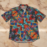 Fluid Abstract Silk-Feel Shirt for Summer Maximalists — Bold AOP Short Sleeve, Imitation Silk Loose Cut, Gallery Terrace Menswear, Creative Summer Statement, Wearable Art Top