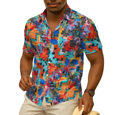 Fluid Abstract AOP Men's Silk-Feel Short Sleeve Shirt | Imitation Silk Loose-Cut Summer Top | Aesthetic Rebellion