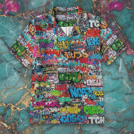 Classic Graffiti AOP Hawaiian Shirt for Summer Main Characters — 125gsm Antibacterial Cotton | Aesthetic Rebellion