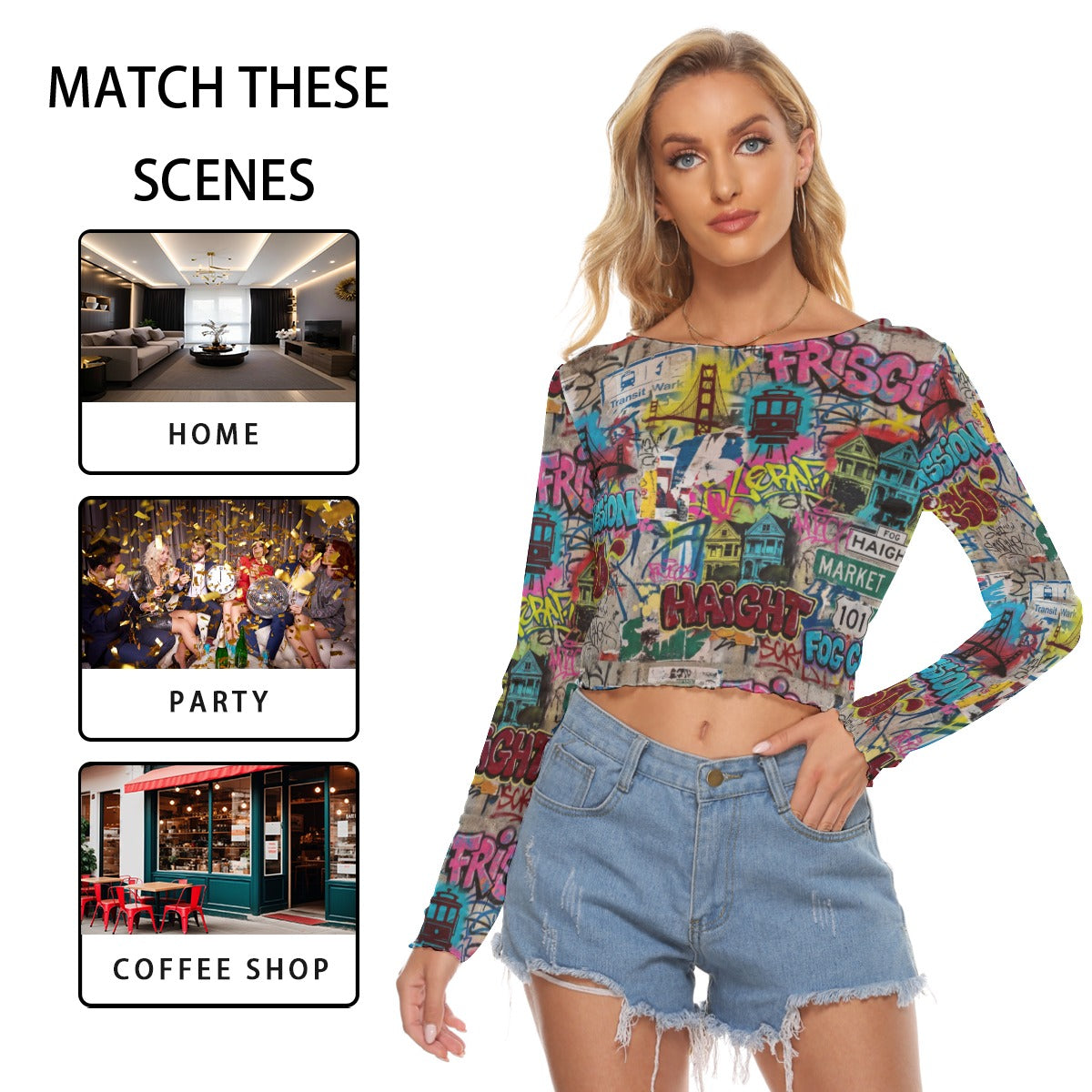All-Over Print Women's Mesh Long Sleeves T-shirt Yoycol