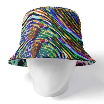 Psychedelic Mood-Shift Bucket Hat for Festival-Goers — Reversible Trippy Headwear, Cognitive Drift, Rave Accessory, Two-Sided Art Hat, Mind-Melting Streetwear