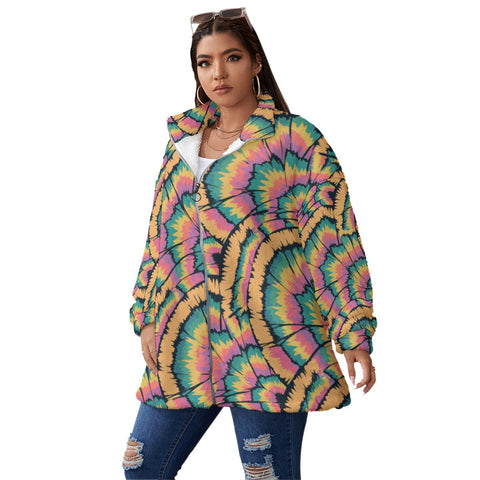 Psychedelic Fleece Coat | Plus Size Outerwear | Maximalist Motifs Yoycol