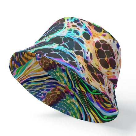 Psychedelic Mood-Shift Bucket Hat for Festival-Goers — Reversible Trippy Headwear, Cognitive Drift, Rave Accessory, Two-Sided Art Hat, Mind-Melting Streetwear