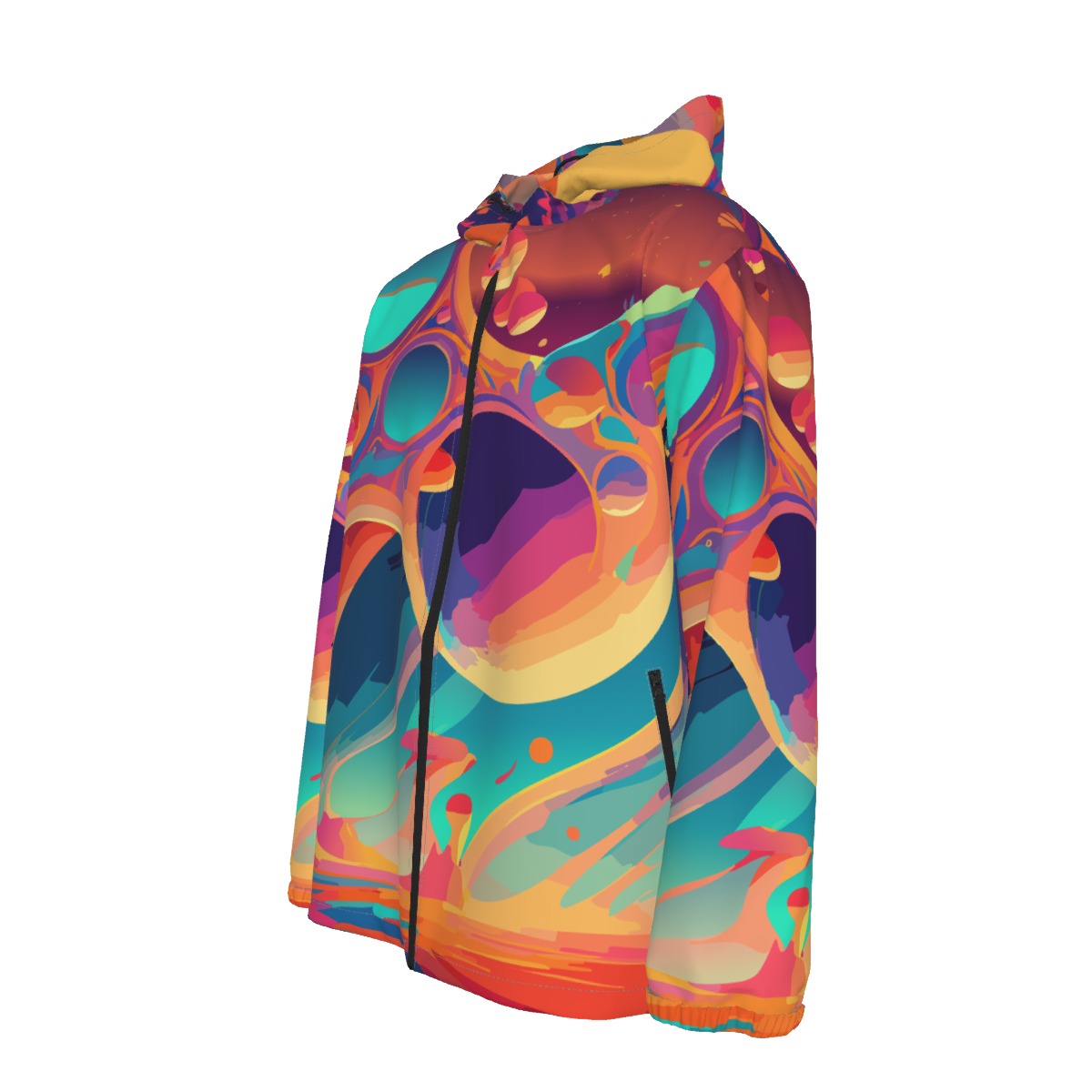 All-Over Print Men's Hooded Zipper Windproof Jacket Yoycol