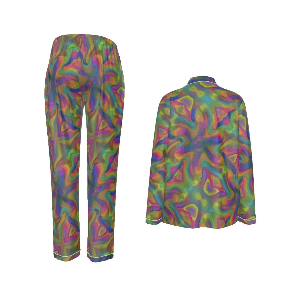 All-Over Print Women's Long Sleeve Pajama Set With White Contrast Piping by Yoycol